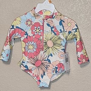 Jessica Simpson Girl Floral Long Sleeve Swimsuit With Head Band Sizes 12M And 24